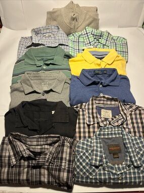 Men’s Medium Lot Of 11 Polo & Button Down Shirts Ralph Lauren Calvin Klein